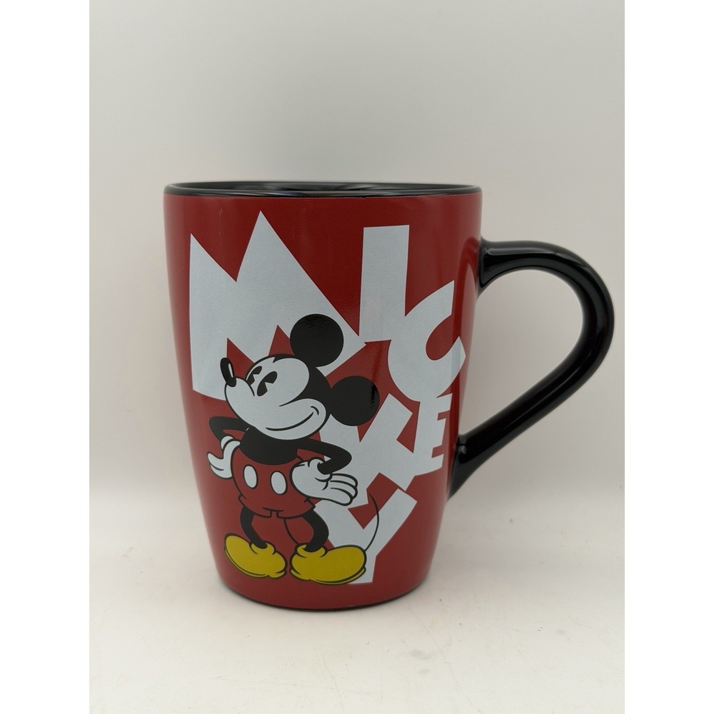Disney Store Mickey Mouse 12 oz Ceramic Coffee Mug Red Black Large Latte Cup